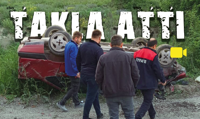 Karabük’te, park halindeki otomobile çarpan araç takla attı. Sürücü kazayı