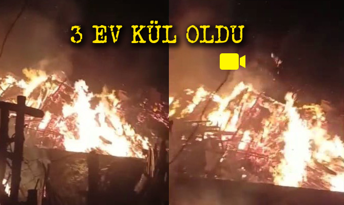 Bartın’ın Kurucaşile ilçesinde gece saatlerinde çıkan yangında 3 ev yanarak