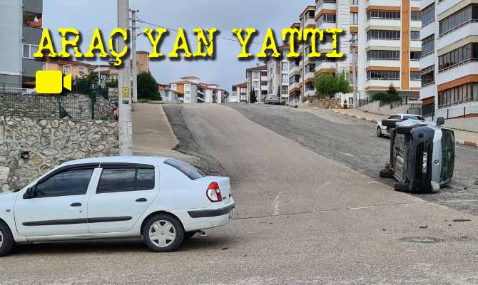 Karabük’te meydana gelen trafik kazasında otomobil yan yattı.  500 Evler