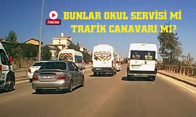 Karabük’te, 3 şeritli yolu kapatarak ilerleyen ve aralarında okul servislerinin