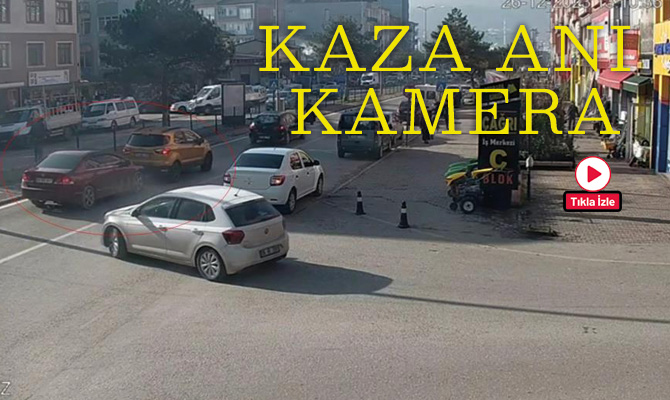 Karabük’te meydana gelen maddi hasarlı trafik kazası güvenlik kameralarına yansıdı.