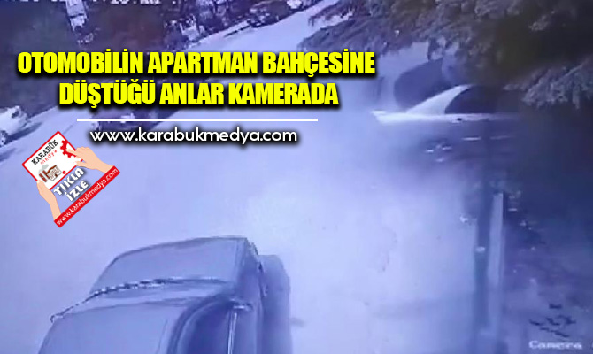 Karabük’te bir aracın çarptığı otomobilin sürücüsünün kontrolünü kaybedip apartmanın bahçesine
