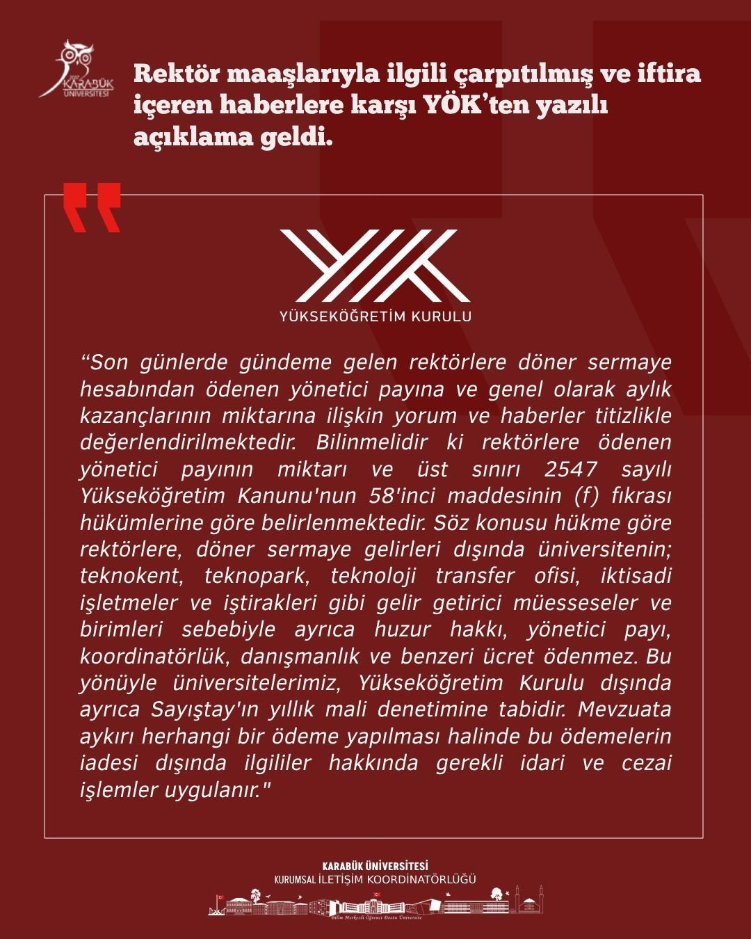 KARABÜK ÜNİVERSİTESİ REKTÖRÜ PROF. DR. FATİH KIRIŞIK'IN DÖNER SERMAYE GELİRLERİYLE