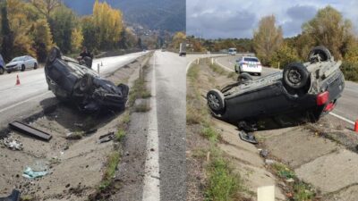 Karabük'te meydana gelen trafik kazasında takla atan otomobilde bulunan 2