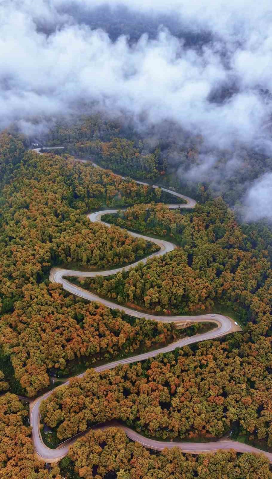 KARABÜK'ÜN YENİCE İLÇESİNDEKİ ORMANLARDA SONBAHARLA BİRLİKTE OLUŞAN RENK CÜMBÜŞÜ DRONLA